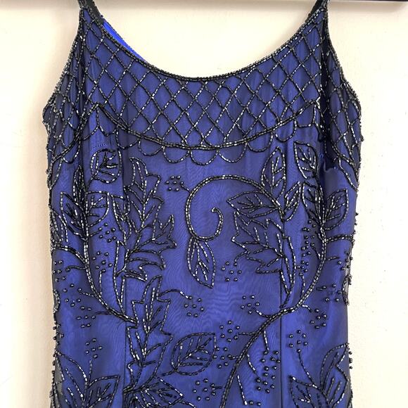 VTG 90s Y2K Whimsigoth Fairy Silk Beaded Maxi Dress Size XS Black Blue Sheer - Picture 4 of 16